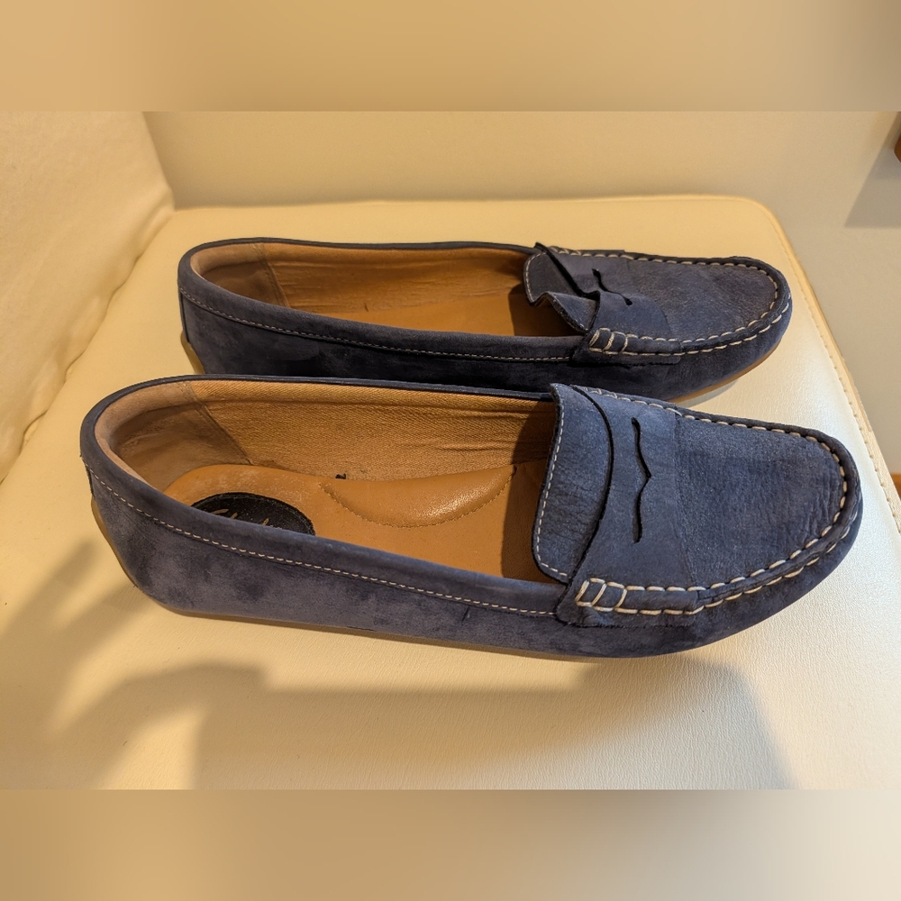 Clarks Doraville Nest Blue Suede Loafers Size 9.5